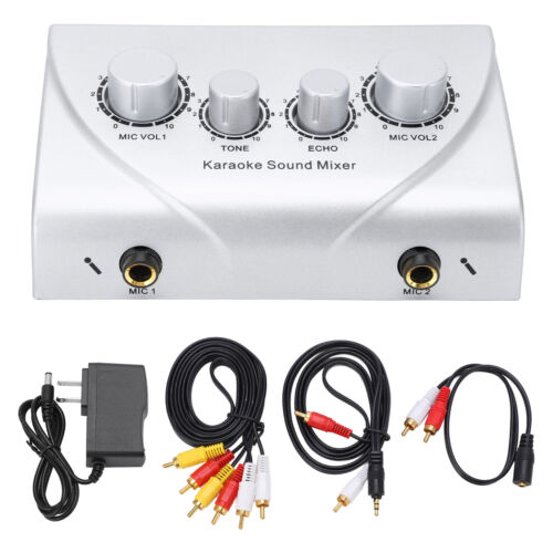 (Silver)Karaoke Mixer Dual Microphone Input Sound Mixer With Cable LVE - Picture 1 of 23