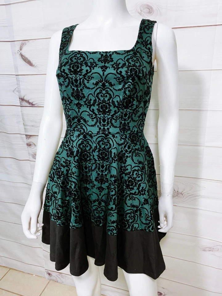 Vestido Mystic Mujer Sin Mangas Talla S Verde y Negro Tela Jacquard Cremallera Trasera Foto 3 de 4