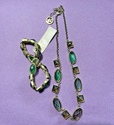 Trifari Quilted Faceted Necklace Matching Stretch Bracelet Set