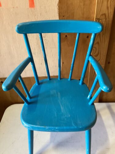 Ventage Wooden Childs Arm Chair Solid Currently Blue, but Easy to Paint - Picture 2 of 10