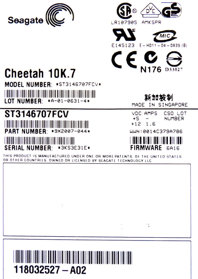 Hard Drive EMC ST3146707FCV 118032527-A02 146GB Fibre Channel 10000RPM 3.5'' - Image 3 of 3