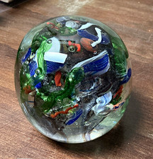 Multicolor Art Glass Sphere Paperweight With Swirl Design Decorative Glass