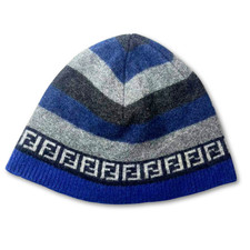 Fendi Wool Cashmere Zucca Logo Beanie Blue Gray Knit Winter Hat Unisex Italy