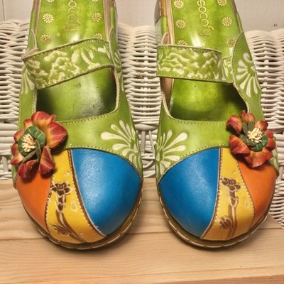 Socofy Womens Leather Flower Power Hippie Euro size 42/ US 10 Boho platform mule