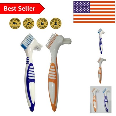 Effortless 2-Pack Denture Brush Set with Multi-Layered Bristles & Tongue Scraper