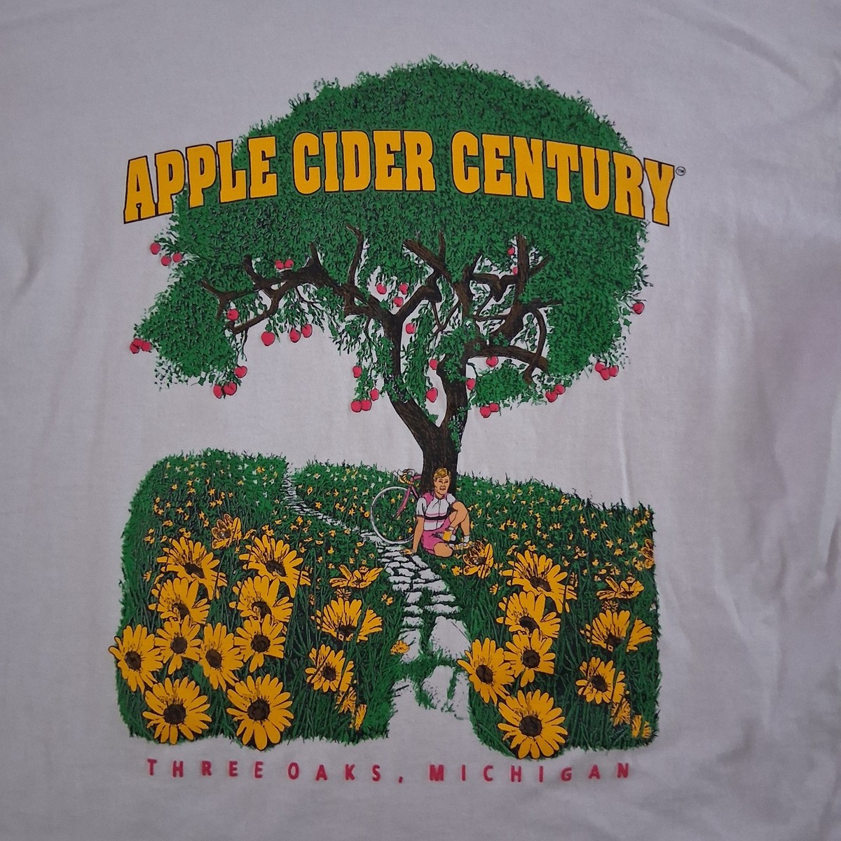 1991 Apple Cider Century T-Shirt Hanes 50/50 Single Stitch Dbl Sided Graphic XL View 3