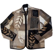 Vintage Coldwater Creek Petite Small Brown Floral Zip Jacket Blazer Boho