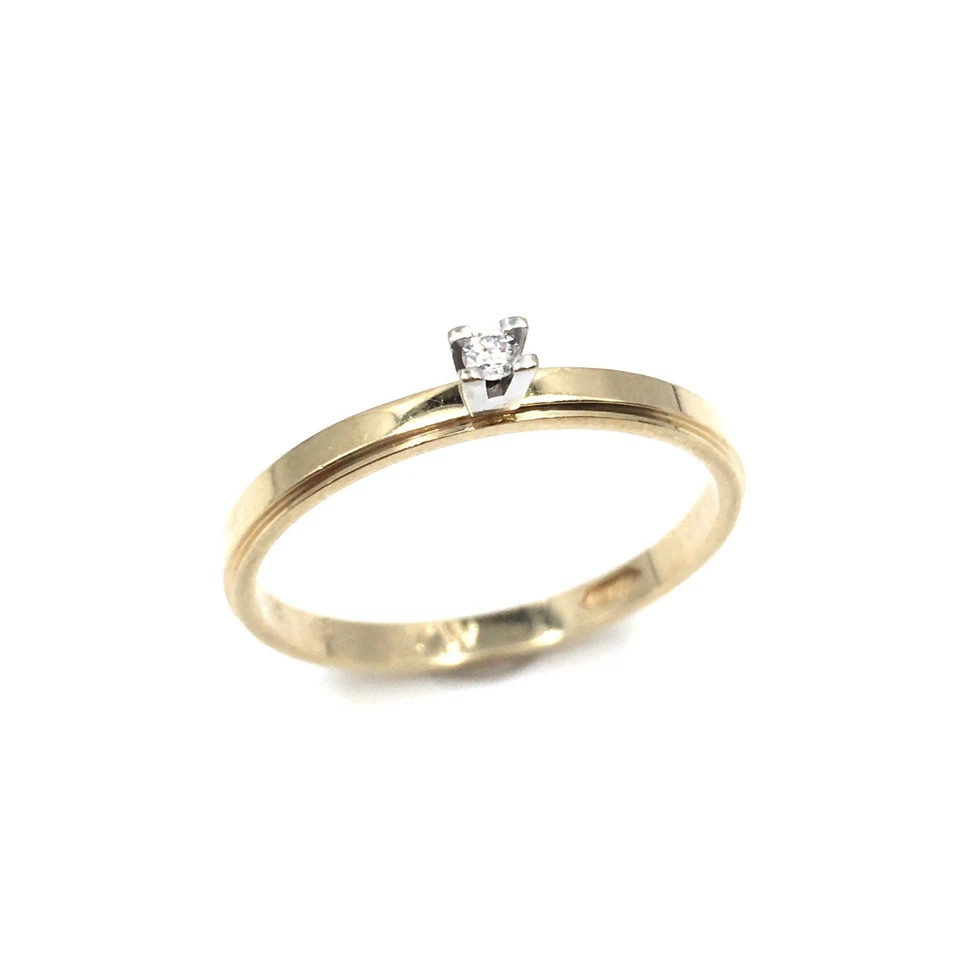 14kt Gelbgold Ring 585 Gold Schmuck Diamant 0.02ct Brillant Solitär 18.8mm / 59 - Bild 2 von 4