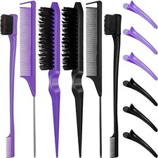 12 Piece Nylon Brushes Set for Grooming - Salon Teasing Brush, Purple, Black