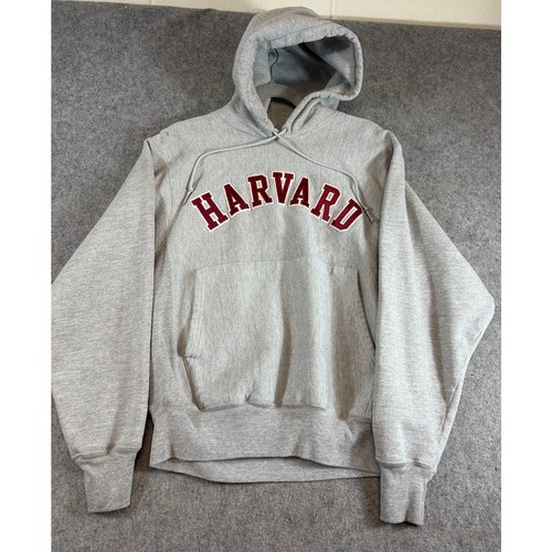 VTG Champion Harvard Hoodie Mens Gray Reverse Weave Sweatshirt University Large