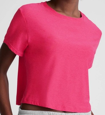Beyond Yoga Featherweight Supreme Cropped Tee. Vivid Pink Heather. Large. NWT