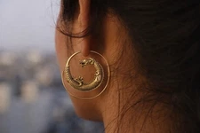 Dragon Earrings Zara Spiral VTG Gold  Boho Gothic Punk Textured Chinese Ethnic