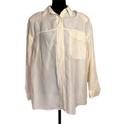 The Limited 100% Silk Button Down Shirt Cream Off White Oversized Vintage Medium