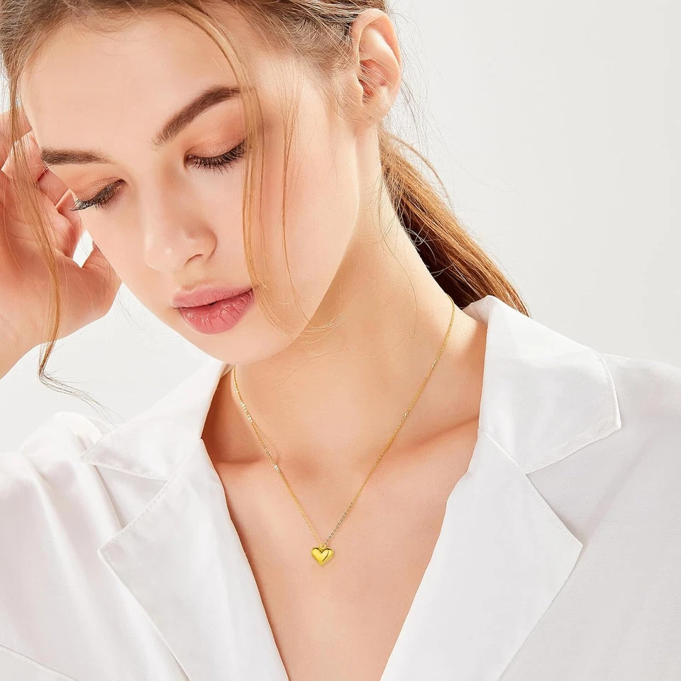 Collana Donna Argento Oro Collanina Con Ciondolo Cuore in Argento 925 Regolabile - Immagine 3 di 4