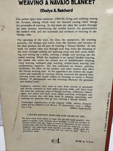 Weaving a Navajo Blanket by Gladys A. Reichard (1974, Trade Paperback) - Picture 4 of 12