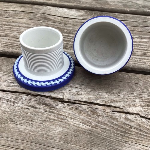 Antique Victorian Ceramic Blue & White Match Striker Holder Pot With Lid - Picture 7 of 12