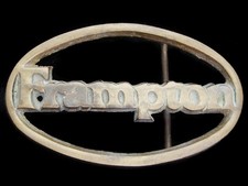 LK07144 VINTAGE 1970s CUT-OUT  FRAMPTON  SOLID BRASS MUSIC BELT BUCKLE