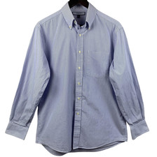 Tommy Hilfiger Shirt Mens Medium 15.5 34/35 Blue Stripe Ithaca Button Dn Classic