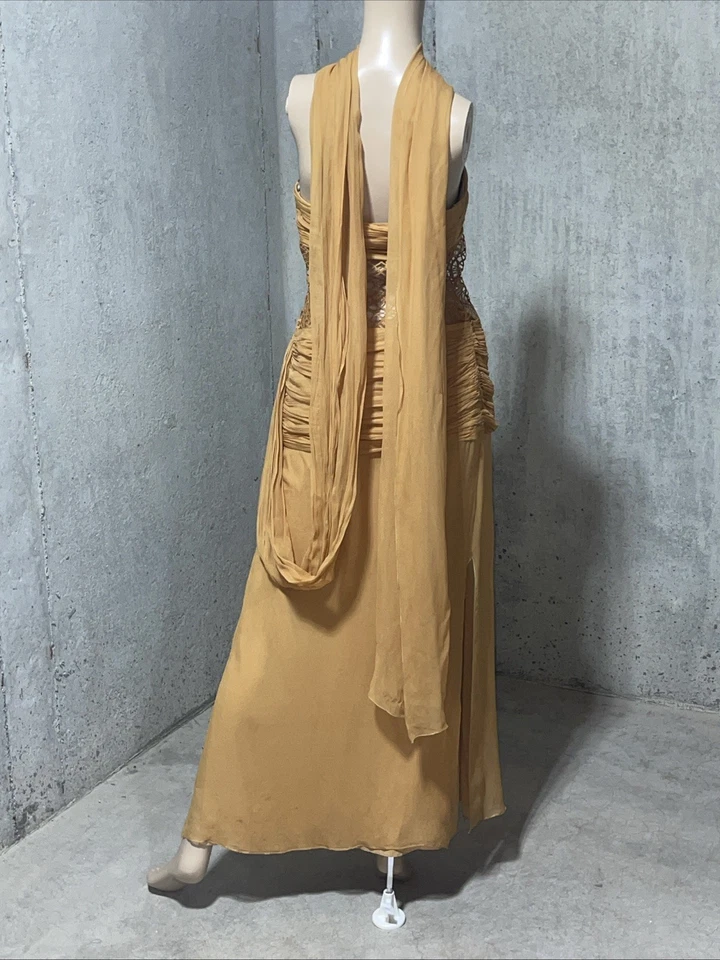 Alberta Ferretti золото желтый шелк шифона длинное платье макси платье США 4 6 / IT 42 - Изображение 4 из 4