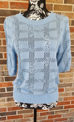 Cozy & Chic Boutique Ribbed Trim Round Neck Knit Springtime Top Light Blue XL