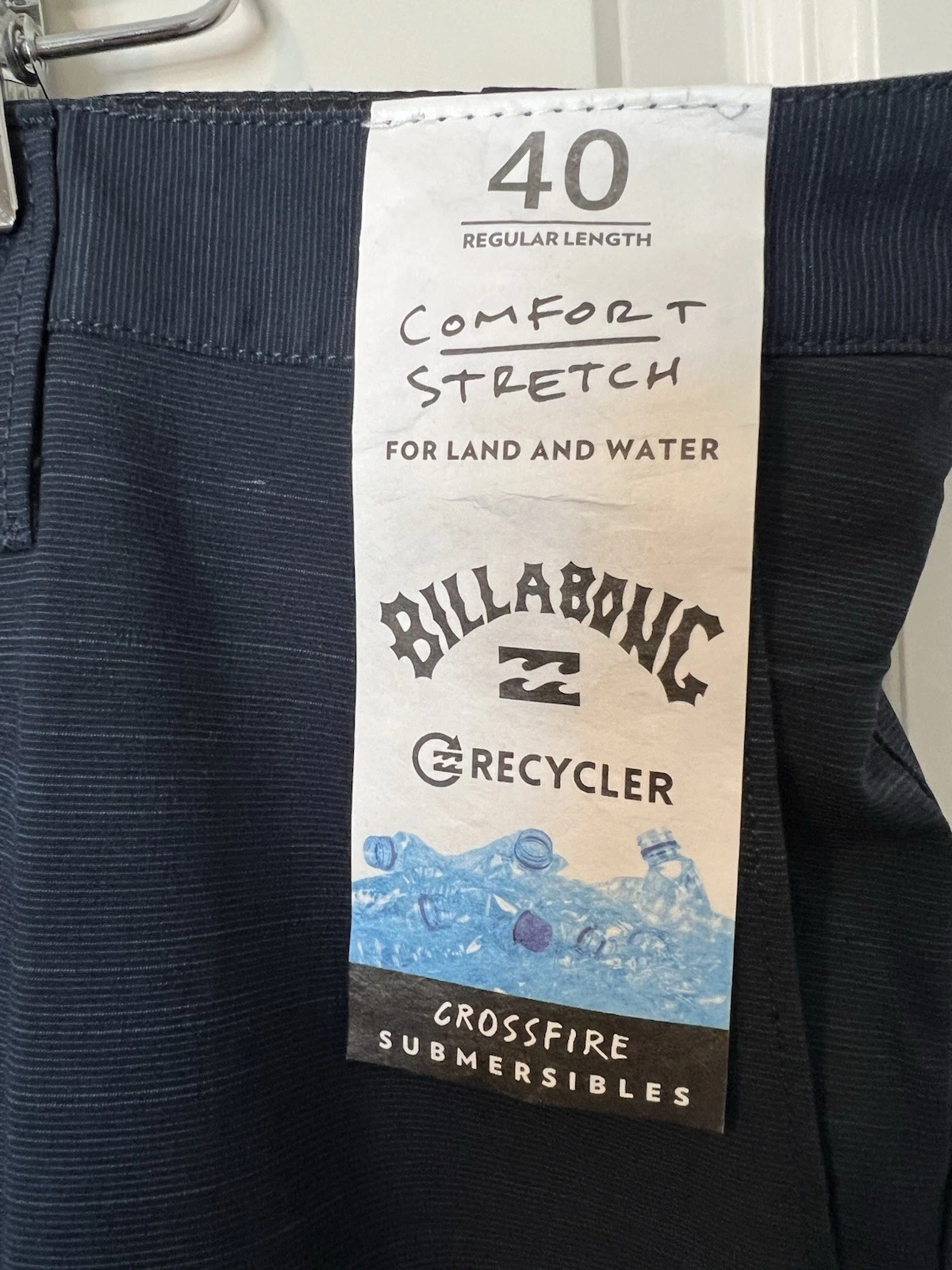NWT BILLABONG SHORTS MENS 40 NAVY BLUE FOR "LAND & WATER" COMFORT STRETCH