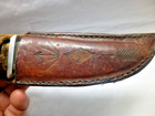 vintage custom made hunting knife with stag handle and custom made sheath — photo 2