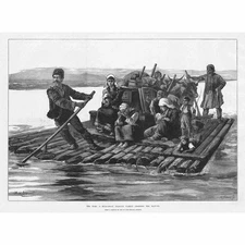 RUSSO TURKISH WAR Bulgarian Peasants Crossing the Danube - Antique Print 1877