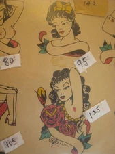 Vintage old tattoo flash... shop used, 14'' x 11''  ...    ' LADIES '