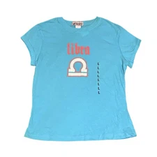 NWT Self Esteem Libra T-Shirt Women’s Large Blue Graphic Tee 2000s New