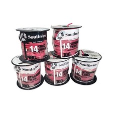 Lot of 5 Southwire 14 AWG Red THHN Stranded Copper Wire 100ft Spools 500' Tot.