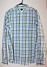 J Crew Size L Slim Men’s Shirt L/S Cotton Blend Blue White Green Plaid