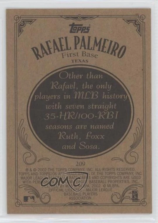 2002 Topps 206 Rafael Palmeiro (Batting Pose Outdoor Background) #209 - Image 2 of 2