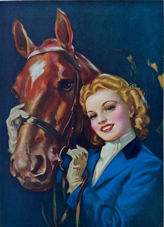 original-vintage-calendar-pin-up-print-beautiful-blonde-equestrian