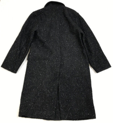 MNG Double-Breasted Coat Womens XS Wool Blend Black Tweed Long Italian New
