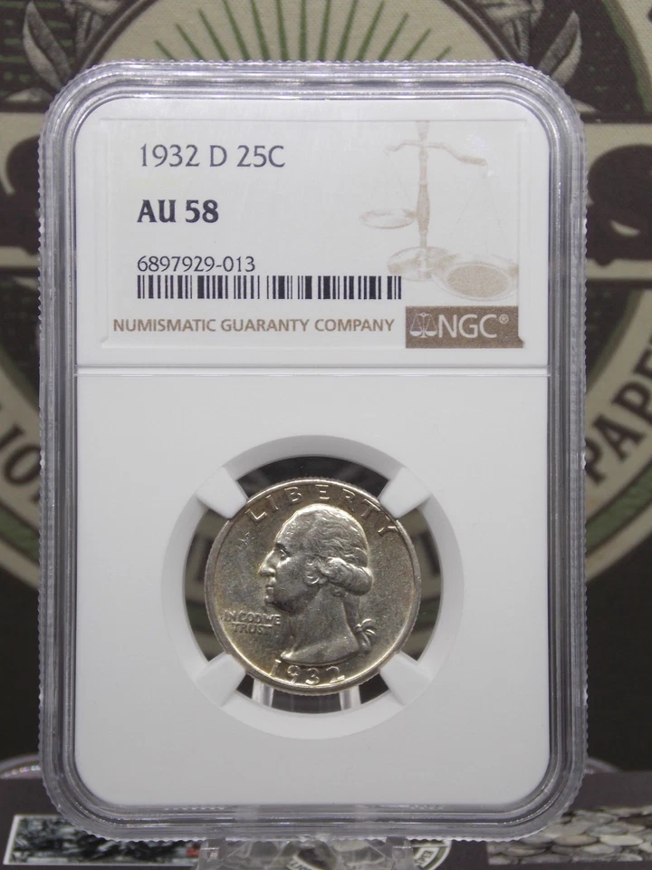 1932 "D" Washington SILVER Quarter 25c NGC AU58 #013 About Unc *KEY* ECC&C, Inc. - Image 3 of 4