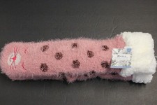 1 Pairs Woman's Lurex Critter Slipper Sock L/LX 8-10 White Non Skids soft Purple