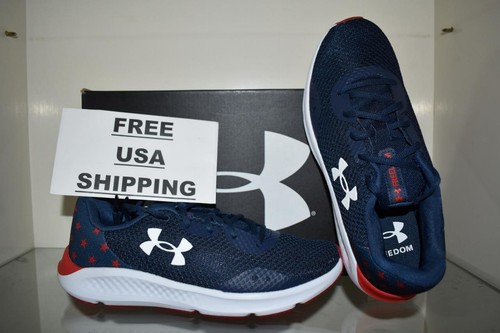 Under Armour FREEDOM Women's Pursuit 3 Running Shoes 3025387-401Navy/Red NIB - Picture 2 of 4