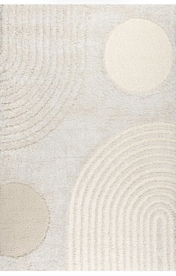 NEW West Elm White Cream Boho Tassel Geometric Shag Area Rug Carpet - 5' x 8' - Image 3 of 4