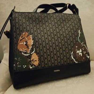 Fossil Elina Convertible Black Brown Floral Logo Backpack  display picture 2