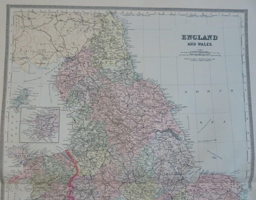 Inglaterra y Gales Reino Unido 1895 Bradley enorme mapa color a mano - Imagen 2 de 4