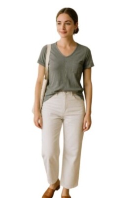 Left of Center XS Gray V-Neck Tee USA Made Anthropologie Pocket Capsule Wardrobe