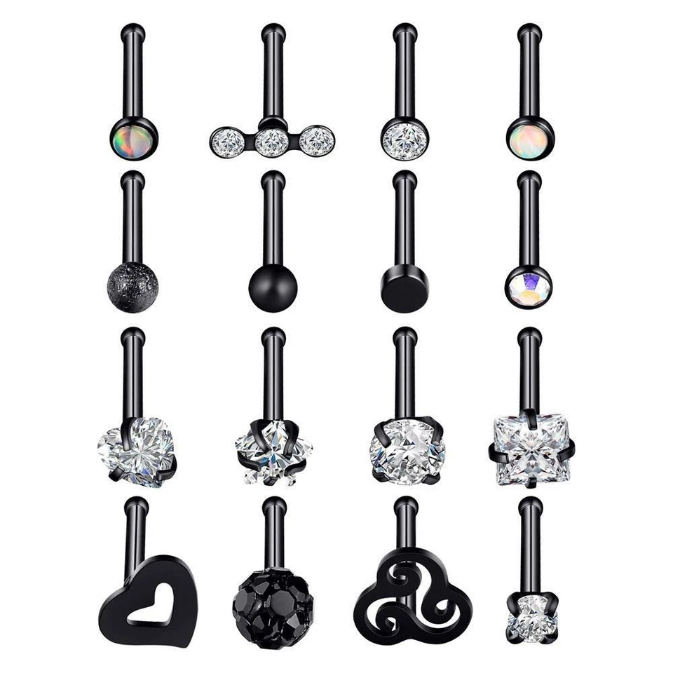 Juego de 16 piezas de pernos óseos de acero quirúrgico varilla recta nariz oreja labio anillo piercing 20G Foto 3 de 4