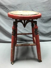 Antique Shabby Country Red Vintage Stool Planter Stand Old Chic 1767-24B