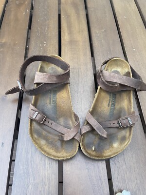 Birkenstock Yara Womens Ankle Strap Brown Oiled Leather Sandals Size 37 