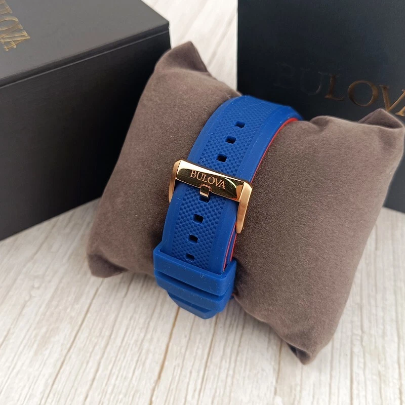 Bulova Marine Star A Automatic Blue Gold Dial Rubber Strap Men 98A227 Watch 45mm - Image 4 of 4