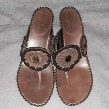 BCBGMaxazria Sz 7 Genuine Leather Beaded Kitten Heal Sandals 