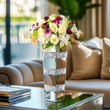 Florero Florero Diamante Triturado Espejado Cristal Plata Vidrio Florero Decorativo