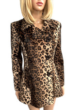 Jane Norman Double Breasted Leopard Print Faux Fur Jacket / Coat Size 8/10
