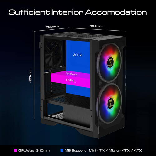Apollo E2 Elite Gaming Case Mid Tower ATX 2 X 200Mm ARGB Fan Trapezoidal Tempere - Picture 6 of 8
