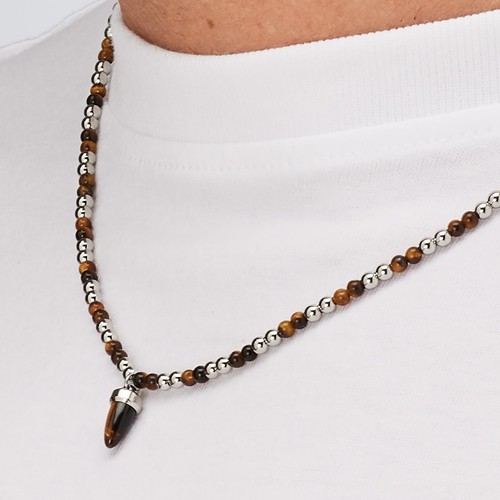 BROSWAY RIPTIDE COLLANA DA UOMO IN ACCIAIO CON OCCHIO DI TIGRE BTD003 (4739) - Foto 2 di 4
